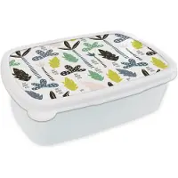 MuchoWow Broodtrommel Wit - Lunchbox - Brooddoos - Jungle - Blad - Boom - Patroon - 18x12x6 cm - Volwassenen