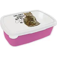 MuchoWow Broodtrommel Roze - Lunchbox - Brooddoos - Katten - Spreuken - Quotes - Life isn't perfect but my cat is - 18x12x6 cm - Kinderen - Meisje