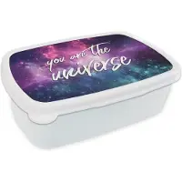 MuchoWow Broodtrommel Wit - Lunchbox - Brooddoos - Ruimte - Quote - Sterren - Jongens - Meisjes - Kinderen - 18x12x6 cm - Volwassenen