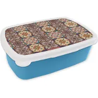 MuchoWow Broodtrommel Blauw - Lunchbox - Brooddoos - Vector - Tegel - Abstract - Patroon - 18x12x6 cm - Kinderen - Jongen