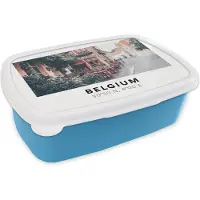 MuchoWow Broodtrommel Blauw - Lunchbox - Brooddoos - Terras - België - Rood - Café - 18x12x6 cm - Kinderen - Jongen