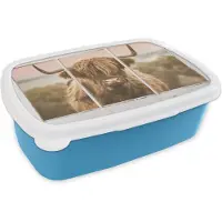 MuchoWow Broodtrommel Blauw - Lunchbox - Brooddoos - Schotse hooglander - Doorkijk - Zee - 18x12x6 cm - Kinderen - Jongen