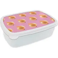 MuchoWow Broodtrommel Wit - Lunchbox - Brooddoos - Groenten - Uien - Patronen - Roze - 18x12x6 cm - Volwassenen