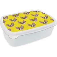 MuchoWow Broodtrommel Wit - Lunchbox - Brooddoos - Huisdier - Patronen - Geel - 18x12x6 cm - Volwassenen