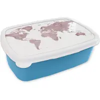 MuchoWow Broodtrommel Blauw - Lunchbox - Brooddoos - Wereldkaart - Paars - Wit - 18x12x6 cm - Kinderen - Jongen