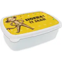 MuchoWow Broodtrommel Wit - Lunchbox - Brooddoos - Jubileum - Aap - 12 jaar - 18x12x6 cm - Volwassenen