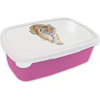 MuchoWow Broodtrommel Roze - Lunchbox - Brooddoos - Tijger - Lichaam - Wit - 18x12x6 cm - Kinderen - Meisje