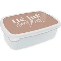 MuchoWow Broodtrommel Wit - Lunchbox - Brooddoos - Juf bedankt - Leerkracht - Quote - Roze - Hé juf Dankjewel! - Spreuken - 18x12x6 cm - Volwassenen