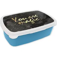 MuchoWow Broodtrommel Blauw - Lunchbox - Brooddoos - Quotes - Magic - Goud - Zwart - 18x12x6 cm - Kinderen - Jongen