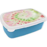 MuchoWow Broodtrommel Blauw - Lunchbox - Brooddoos - Tie dye - Patroon - Groen - 18x12x6 cm - Kinderen - Jongen