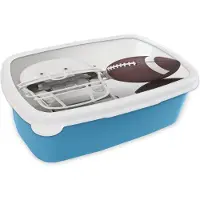 MuchoWow Broodtrommel Blauw - Lunchbox - Brooddoos - American Football uitrusting in een studio - 18x12x6 cm - Kinderen - Jongen