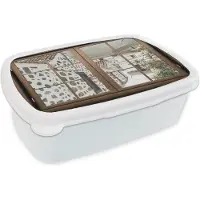 MuchoWow Broodtrommel Wit - Lunchbox - Brooddoos - Doorkijk - Griekenland - Zomer - 18x12x6 cm - Volwassenen
