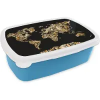 MuchoWow Broodtrommel Blauw - Lunchbox - Brooddoos - Kaart - Luxe - Slang - 18x12x6 cm - Kinderen - Jongen