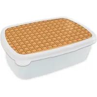 MuchoWow Broodtrommel Wit - Lunchbox - Brooddoos - Wafel - Bruin - Structuur - Design - 18x12x6 cm - Volwassenen