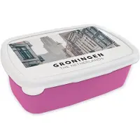 MuchoWow Broodtrommel Roze - Lunchbox - Brooddoos - Groningen - Nederland - Toren - 18x12x6 cm - Kinderen - Meisje