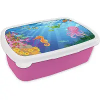 MuchoWow Broodtrommel Roze - Lunchbox - Brooddoos - Kinderen - Dieren - Water - 18x12x6 cm - Kinderen - Meisje