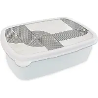 MuchoWow Broodtrommel Wit - Lunchbox - Brooddoos - Zwart - Wit - Lijn - 18x12x6 cm - Volwassenen