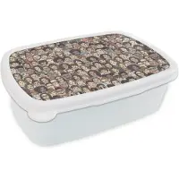 MuchoWow Broodtrommel Wit - Lunchbox - Brooddoos - Diversiteit - Patronen - Gezicht - 18x12x6 cm - Volwassenen