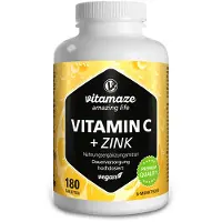 Vitamaze Vitamine C 1000 mg, hoge dosering + Zink, veganistische tabletten, 180 tabletten