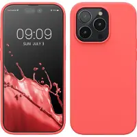 Kwmobile telefoonhoesje geschikt voor Apple iPhone 14 Pro - Hoesje met siliconen coating - Smartphone case in neon koraal