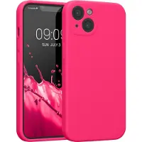 Kwmobile telefoonhoesje geschikt voor Apple iPhone 13 - TPU backcover met siliconen coating - Smartphone case in neon roze
