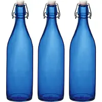 Bormioli Rocco waterfles met beugeldop - 8x stuks - blauw transparant - 1000 ml - Giara home deco fles - weckflessen