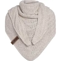Knit Factory Sally Gebreide Omslagdoek - Driehoek Sjaal Dames - Dames sjaal - Wintersjaal - Stola - Wollen sjaal - Beige - 220x85 cm - Grof gebreid