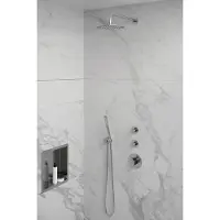 Brauer Brushed Edition thermostatische inbouw regendouche SET 03 met 20 cm douchekop en gebogen muurarm en staaf handdouche en doucheslang en wandaansluitbocht RVS geborsteld PVD