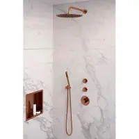 Brauer Edition Thermostatische Inbouw Doucheset - Hoofddouche 30cm - Wandarm Gebogen - Staafhanddouche - Geborsteld Koper PVD - Messing - Kranen, - Kranen, Douchekranen, Douchesets, Inbouw douchesets