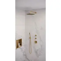Brauer Regendoucheset inbouw gold edition thermostatisch 30 cm met gebogen wandarm en handdouche staaf losse stopkranen geborsteld goud