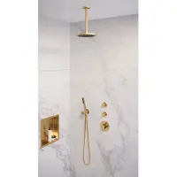 Brauer Edition Thermostatische Inbouw Doucheset - Geborsteld Goud PVD - Hoofddouche 20cm - Plafondsteun - Staafhanddouche - Messing - Kranen, - Kranen, Douchekranen, Douchesets, Inbouw douchesets