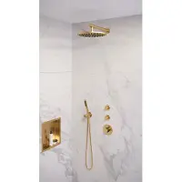 Brauer Regendoucheset inbouw gold edition thermostatisch 30 cm met wandarm en handdouche staaf losse stopkranen geborsteld goud