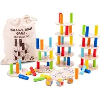 Woet Houten Balanstoren Spel - Educatief Stapelspel met Dobbelstenen - Kleurenherkenning en Motoriek - FSC - Vanaf 3 Jaar
