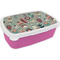 MuchoWow Broodtrommel Roze - Lunchbox - Brooddoos - Tieners - Veren - Patronen - 18x12x6 cm - Kinderen - Meisje