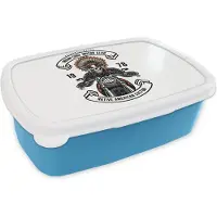 MuchoWow Broodtrommel Blauw - Lunchbox - Brooddoos - Skelet - Motor - Indianentooi - Vintage - 18x12x6 cm - Kinderen - Jongen