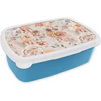 MuchoWow Broodtrommel Blauw - Lunchbox - Brooddoos - Rozen - Oranje - Bruin - Rood - 18x12x6 cm - Kinderen - Jongen