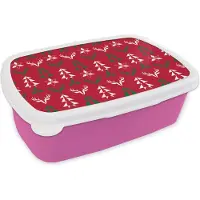 MuchoWow Broodtrommel Roze - Lunchbox - Brooddoos - Hert - Patroon - Kerst - 18x12x6 cm - Kinderen - Meisje
