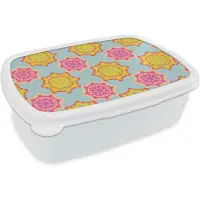 MuchoWow Broodtrommel Wit - Lunchbox Flower Power - Design - Hippie - Brooddoos 18x12x6 cm - Brood lunch box - Broodtrommels voor kinderen en volwassenen