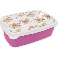 MuchoWow Broodtrommel Roze - Lunchbox - Brooddoos - Rozen - Bohemian - Bruin - 18x12x6 cm - Kinderen - Meisje