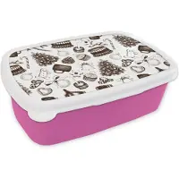 MuchoWow Broodtrommel Roze - Lunchbox - Brooddoos - Vintage - Kerst - Patronen - December - 18x12x6 cm - Kinderen - Meisje