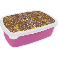 MuchoWow Broodtrommel Roze - Lunchbox - Brooddoos - Patroon - Azteken - Mexico - 18x12x6 cm - Kinderen - Meisje