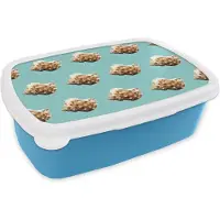 MuchoWow Broodtrommel Blauw - Lunchbox - Brooddoos - Schelpen - Patronen - Groen - 18x12x6 cm - Kinderen - Jongen