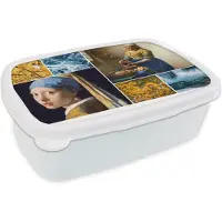 MuchoWow Broodtrommel Wit - Lunchbox - Brooddoos - Vermeer - Collage - Melkmeisje - 18x12x6 cm - Volwassenen