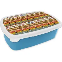 MuchoWow Broodtrommel Blauw - Lunchbox - Brooddoos - Maya - Patroon - Latijns Amerika - 18x12x6 cm - Kinderen - Jongen
