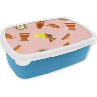 MuchoWow Broodtrommel Blauw - Lunchbox - Brooddoos - Afrika - Djembé - Patronen - Afrikaanse maskers - 18x12x6 cm - Kinderen - Jongen
