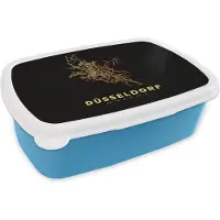 MuchoWow Broodtrommel Blauw - Lunchbox - Brooddoos - Goud - Düsseldorf - Kaart - Stadskaart - Plattegrond - 18x12x6 cm - Kinderen - Jongen