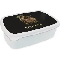 MuchoWow Broodtrommel Wit - Lunchbox - Brooddoos - Schiedam - Nederland - Kaart - Stadskaart - Plattegrond - 18x12x6 cm - Volwassenen
