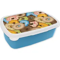 MuchoWow Broodtrommel Blauw - Lunchbox - Brooddoos - Donuts - Patronen - Sterren - 18x12x6 cm - Kinderen - Jongen