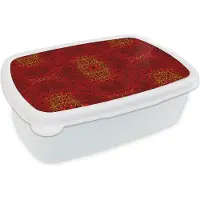 MuchoWow Broodtrommel Wit - Lunchbox - Brooddoos - Patroon - Abstract - Rood - 18x12x6 cm - Volwassenen