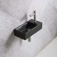 Guido Gusto Fonteinset Mia 40.5x20x10.5cm mat zwart rechts inclusief fontein kraan, sifon en afvoerplug RVS